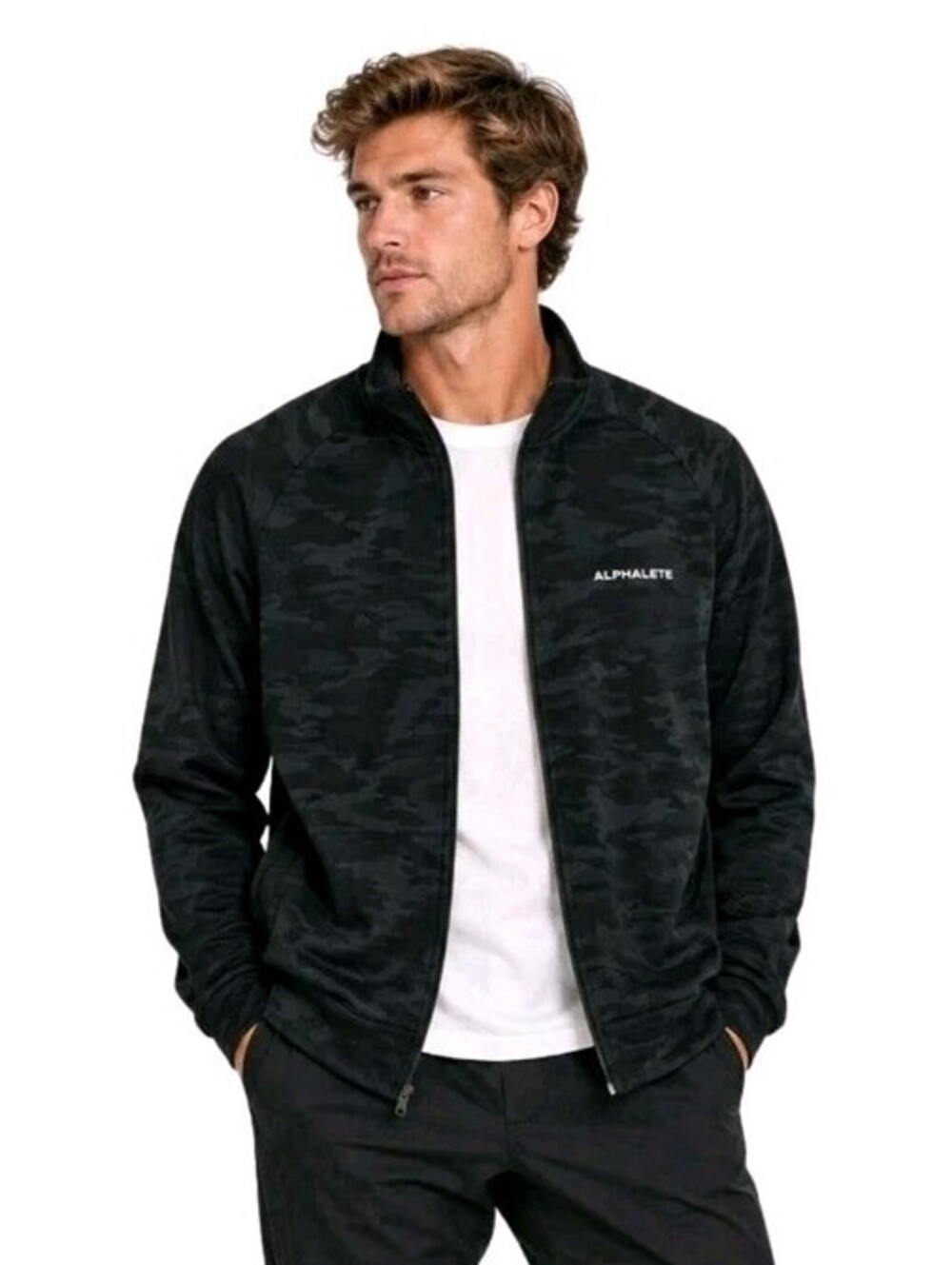 Alphalete Men’s Large Black Camo Full Zip Athletic Jacket Gym Training